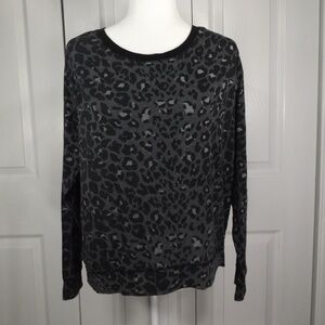 Seven7 Black Gray Animal Print Top w Sheer Back S
